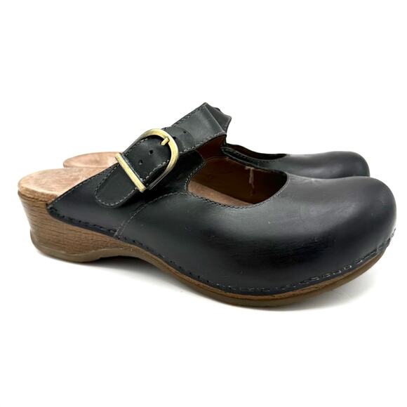 Dansko Martina Black Leather Mary Jane Clogs Size 38 Women’s 7.5-8 Comfort - Picture 1 of 14